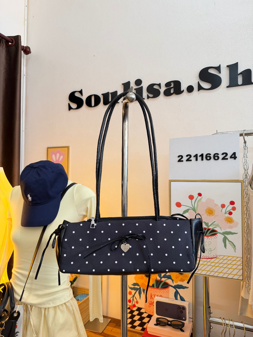 ກະເປ໋າລາຍຈຸດ Polkadot ໜ້າໂບ ສະພາຍຂ້າງສາຍຍາວ ⚫️⚪️ — ຮູບ 4