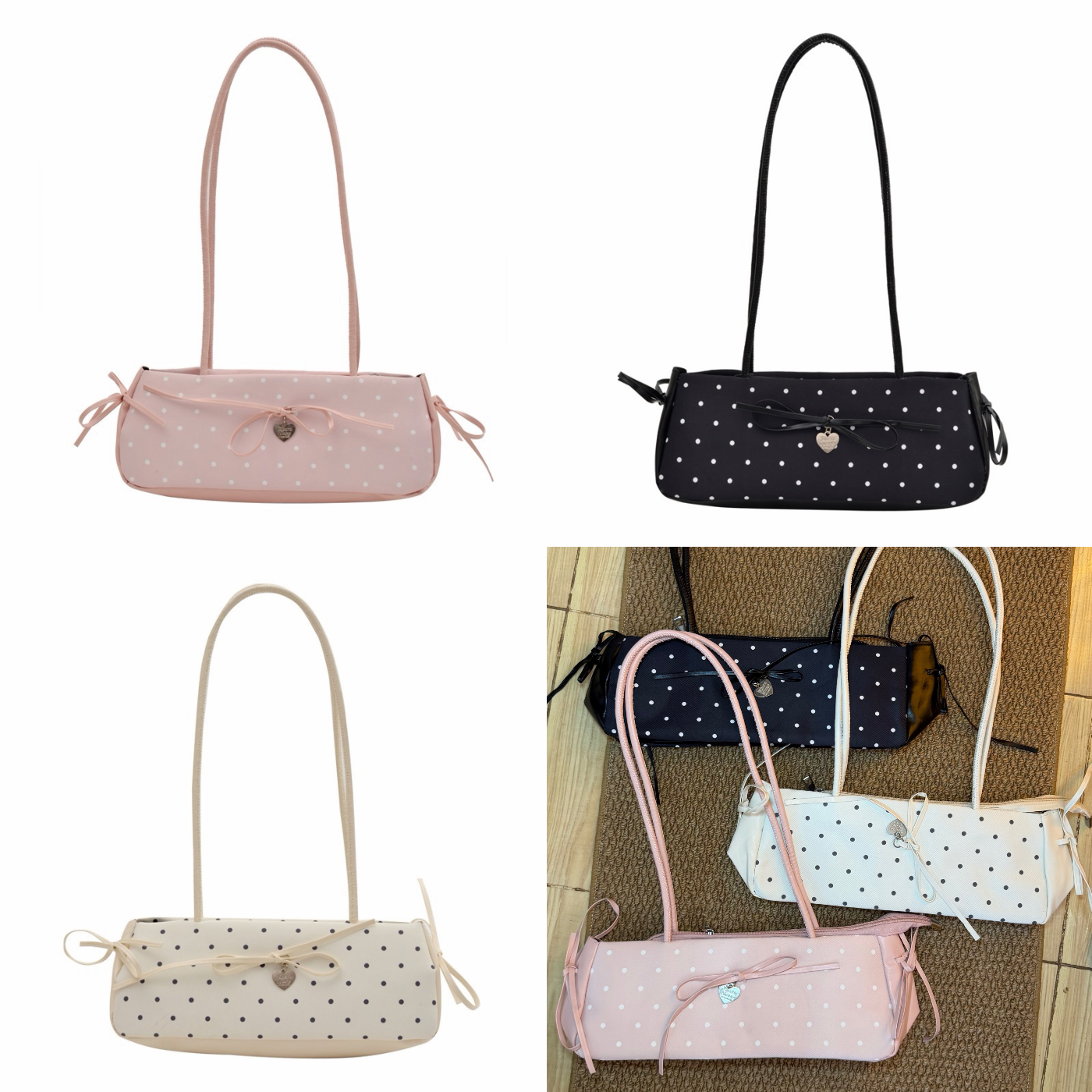 ກະເປ໋າລາຍຈຸດ Polkadot ໜ້າໂບ ສະພາຍຂ້າງສາຍຍາວ ⚫️⚪️